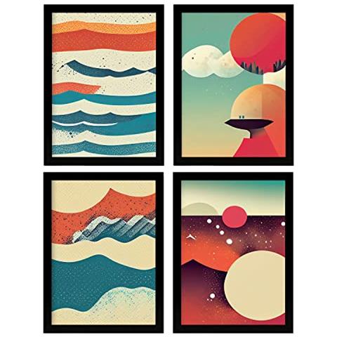 Set Di 4 Stampe Onde Posters In Arte Astratta Illustrazioni E Manifesti Di Galassie Artistiche Moderne E A Colori Per L'interior Senza Cornice A4 - Foto 1