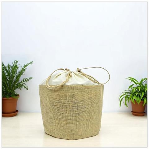 Set 10 Sacchi Tondi In Juta Con Chiusura A Cordoncino H 26 Cm X 25 Cm Resistenti - Foto 1