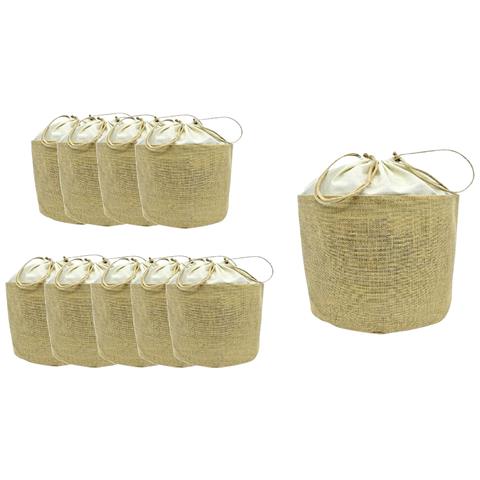 Set 10 Sacchi Tondi In Juta Con Chiusura A Cordoncino H 26 Cm X 25 Cm Resistenti - Foto 2