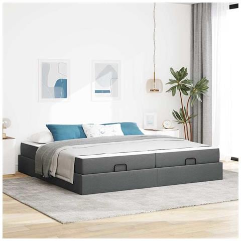 Struttura del letto Grigio scuro 200 x 200 cm Tessuto - Foto 2