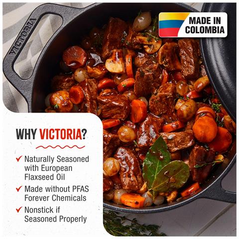 Victoria 33811 Forno Olandese Induzione Ghisa Stagionata 27cm, Pentola 5,7l Senza Ptfe E Pfoa  Nero - Foto 2