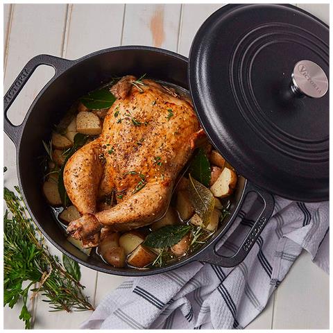 Victoria 33811 Forno Olandese Induzione Ghisa Stagionata 27cm, Pentola 5,7l Senza Ptfe E Pfoa  Nero - Foto 8