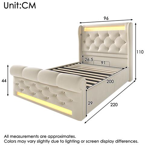 Letto Moderno In Velluto Beige Con Bottoni A Rombo E Led - Foto 3