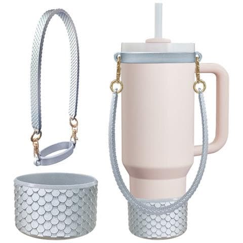 Set Di Tazze In Silicone Con Motivo A Squame Di Pesce: Manicotto Protettivo, Manico E Base - Vari Colori Silver - Foto 1