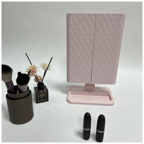 Specchio Per Trucco Led Tri-fold Con Motivo In Pelle, Alimentazione Usb /batteria Pink - Foto 3
