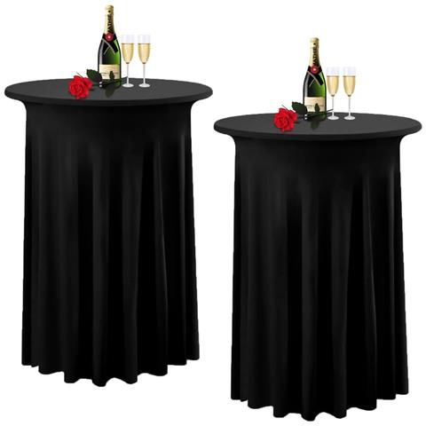 Tovaglia Rotonda Nera Con Bordo Ondulato, 60x110cm In Poliestere Per Tavoli Da Cocktail - Foto 1