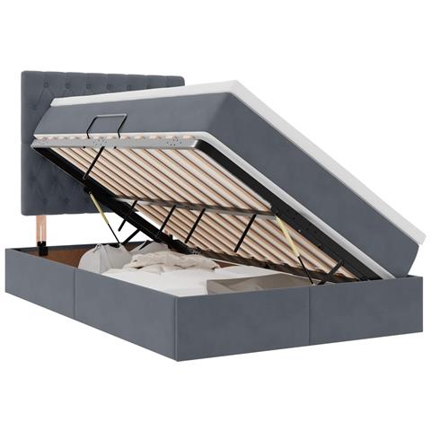 Letto con contenitore e LED Grigio scuro 120 x 190 cm Velluto - Foto 1