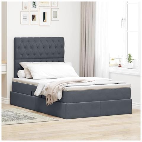 Letto con contenitore e LED Grigio scuro 120 x 190 cm Velluto - Foto 2