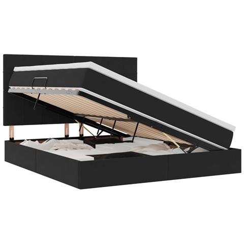 Letto con contenitore e LED con led Nero 160 x 200 cm Velluto - Foto 1