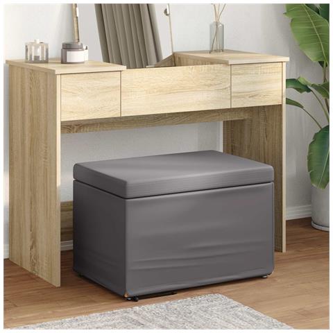 Pouf Grigio Pelle Sintetica e Legno Ingegnerizzato - Foto 2