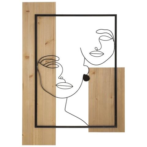 Decorazione In Metallo E Legno Volti-marrone-metallo-63x2x90 Cm - Foto 1