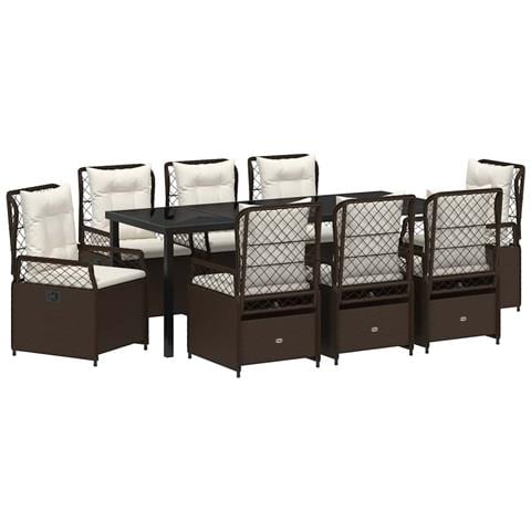 Set da Pranzo per Giardino 9 pcs Marrone polyrattan - Foto 1