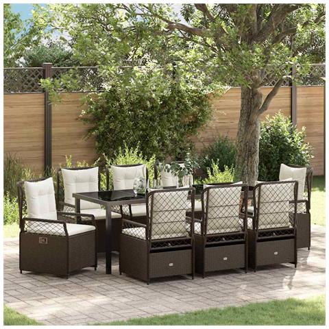 Set da Pranzo per Giardino 9 pcs Marrone polyrattan - Foto 2