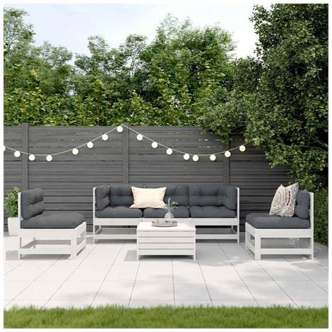 Set Salotto da Giardino 6 pz Bianco in Legno Massello di Pino - Foto 2