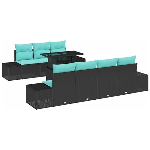 Set Divano da Giardino 8 pz 7-Numero di posti Nero e Turchese - Foto 1