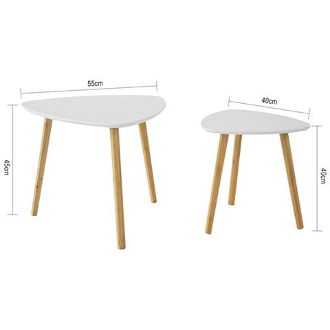 Set Di 2 Tavolini Bassi Da Salotto In Legno Di Bambù Massello E Mdf Tavolino Moderno Bianco Fbt74-w - Foto 2