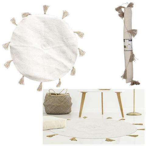 Cmp Tappeto Rotondo In Cotone Beige Con Nappe - 90 Cm M6 - Foto 1