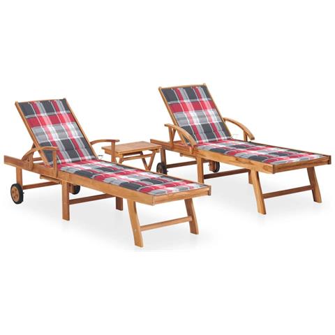 Sdraio 2 pz con Tavolo e Cuscino in Legno Massello di Teak - Foto 1
