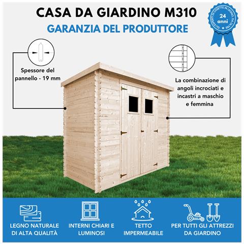 M310 Casetta Da Giardino In Legno Per Esterni - 239x144xa200 Cm / 2.6m2 - Piccola Casetta In Legno, Rimessa Attrezzi, Deposito Bici - Foto 8