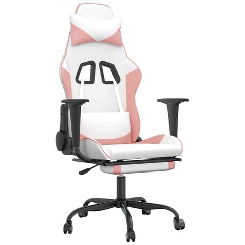 Sedia Da Gaming Massaggio Poggiapiedi Bianco E Rosa Similpelle - Foto 1
