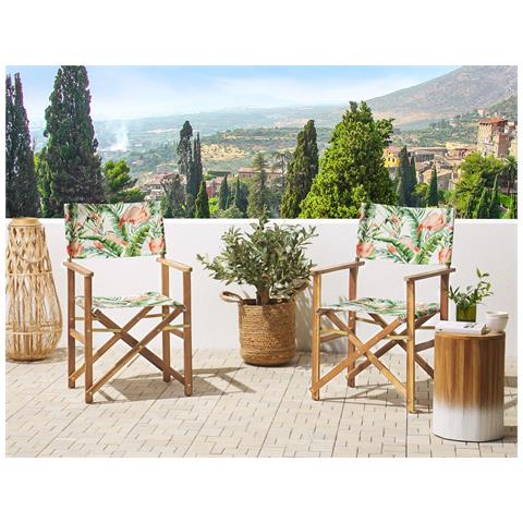 Set Di 2 Sedie Legno Di Acacia Chiaro Grigio Motivo Fenicotteri Multicolore Cine - Foto 1