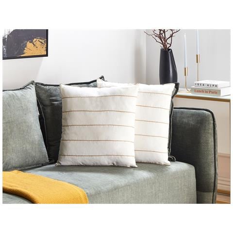 Set Di 2 Cuscini Milas Lino 50 X 50 Cm Bianco A Strisce - Foto 1