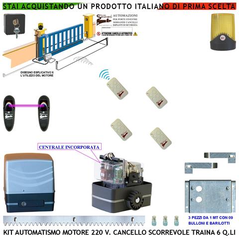 Kit Automatismo Cancello Scorrevole Da 3 Mt Motore 220 V Con Centrale Traina 6 Q.li 4 Radiocomandi Faro Antenna Selett - Foto 1