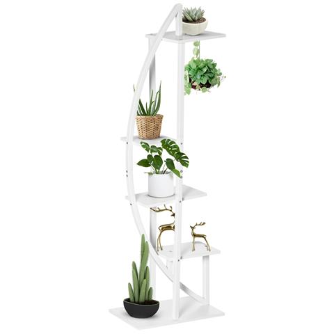 Portafiori A 5 Livelli A Mezzaluna Per Interni Ed Esterni In Mdf E Acciaio, 50x30x160 Cm, Bianco - Foto 1