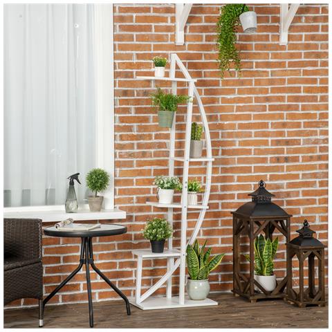 Portafiori A 5 Livelli A Mezzaluna Per Interni Ed Esterni In Mdf E Acciaio, 50x30x160 Cm, Bianco - Foto 2