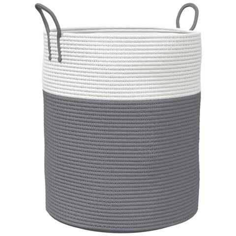 Cestino Portaoggetti Grigio E Bianco 38x46 Cm In Cotone - Foto 2