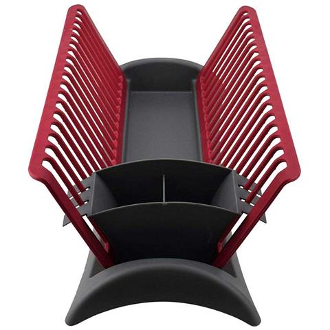 Scolapiatti Cola Piatti in Plastica con Scola Posate Cucina 46x26x14cm Rosso - Foto 2