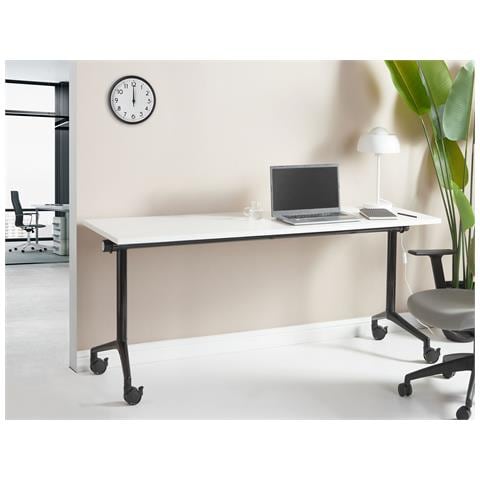 Scrivania Pieghevole Cavi Bianco 180 Cm 60 Cm Con Ruote - Foto 1