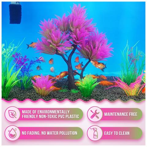 Albero Rosa Plastico Per Acquario Con Arbusti Artificiali - Decorazione Unica - Foto 2