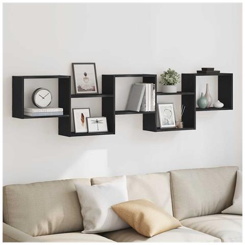 Mensola A Cubo Da Parete 5 Scomparti Legno Multistrato Nero - Foto 3