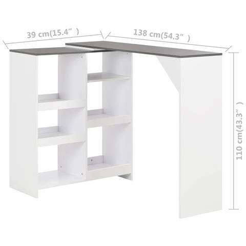 Lusso Casadino -  Tavolo Da Bar Con Scaffale Mobile Bianco 138x39x110 Cm - Foto 6