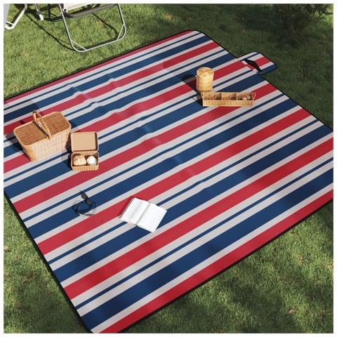 Tovaglia Picnic Pieghevole Strisce Rosse Blu 200x200 cm Velluto - Foto 2