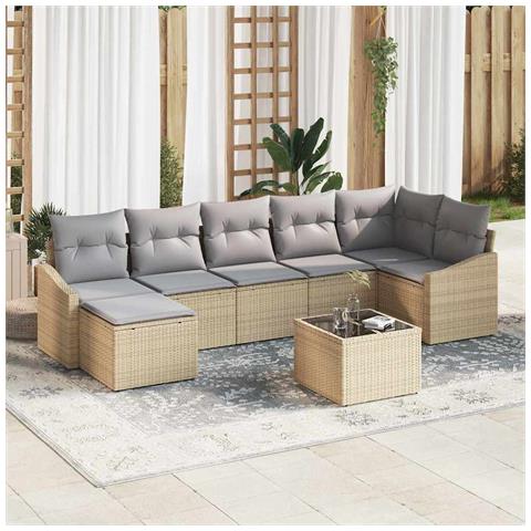 Set Divano da Giardino da 8 Pezzi con Cuscini Rattan in Polipropilene Nero - Foto 2