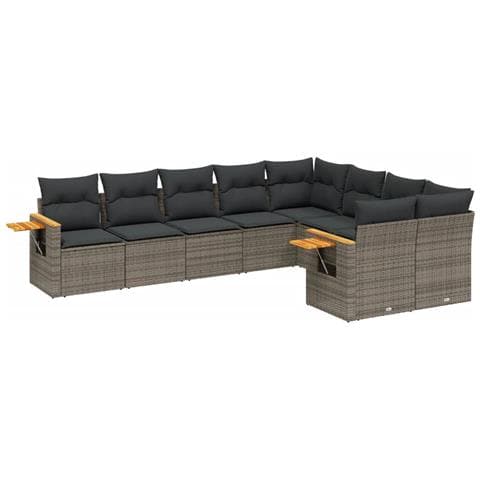 Set Divano da Giardino 9 pz con Cuscini Grigio in Polyrattan - Foto 1