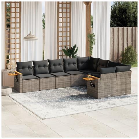 Set Divano da Giardino 9 pz con Cuscini Grigio in Polyrattan - Foto 2