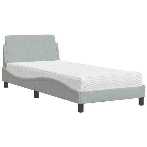 Letto con Materasso Grigio Chiaro 90x190 cm in Velluto - Foto 1