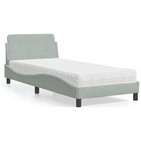 Letto con Materasso Grigio Chiaro 90x190 cm in Velluto - Foto 2