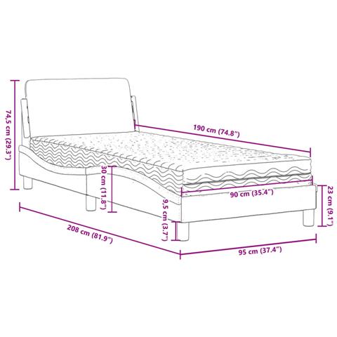 Letto con Materasso Grigio Chiaro 90x190 cm in Velluto - Foto 9