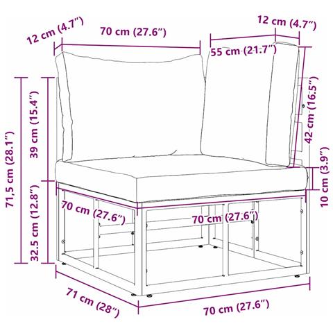 Mobili da Esterno con cuscino con cuscino Nero Alluminio - Foto 9