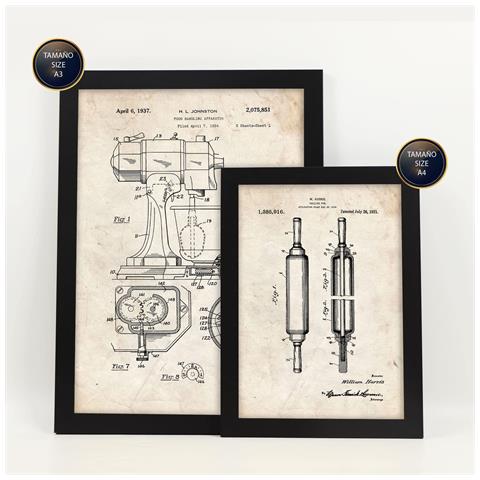 Set Di 6 Stampe Poster Con Brevetti Di Elettrodomestici Da Cucina Poster Con Immagini Di Brevetti Retrò Design D'interni In Stile Vintage A3 & A4 Cornice Nera - Foto 2