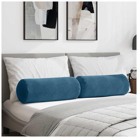Cuscini a rullo 2 pcs Blu Ø 25 x 70 cm Tessuto in Cords - Foto 2