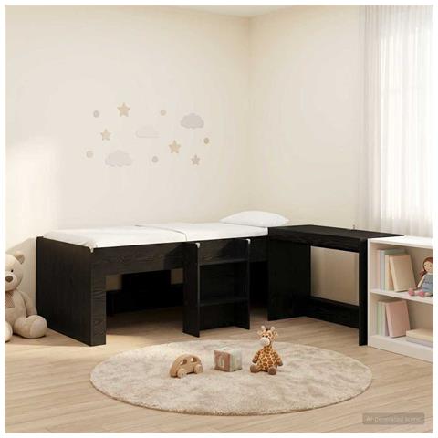 Letto alto per bambini con scrivania Rovere Nero 90 x 190 cm - Foto 2