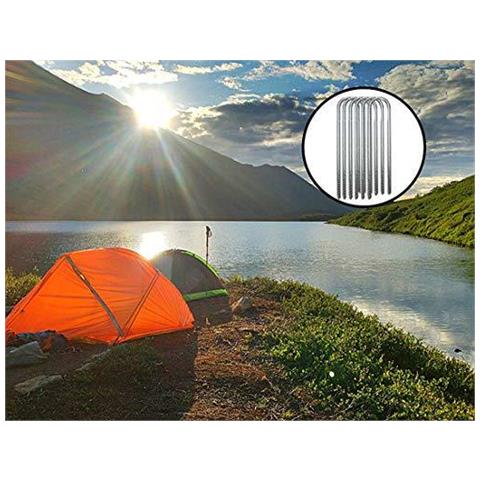 Terra Rebar Stakes Giardino Staples Nails Tenda Dacciaio Galvanizzata U Spine Di Giardinaggio Ancore Heavy Duty Paesaggio Pins Per Le Tende Da Campeggio Trampolino Baldacchini Ripari Port Altalene 12 Pollici 6pack - Foto 2