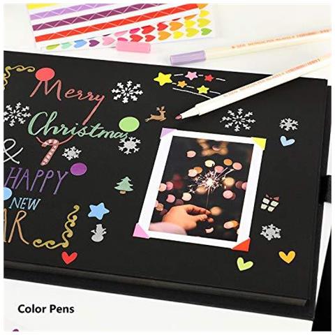 Scrap Prenota 80 Black Pages Scrapbook Album Fotografico 12 X 9 Pollici Memory Books Guestbook Regalo Di Diy Scrapbooking Kit Con 10pcs Marcatori Penne 5pcs Stencil 6pcs Adesivi E 2pcs Angoli Della Foto - Foto 2