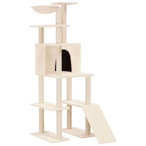 Albero Per Gatti Con Tiragraffi In Sisal Crema 166 Cm - Foto 1