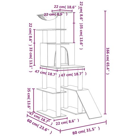 Albero Per Gatti Con Tiragraffi In Sisal Crema 166 Cm - Foto 6